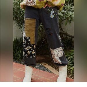 POL Blue Embroidered Patchwork joggers